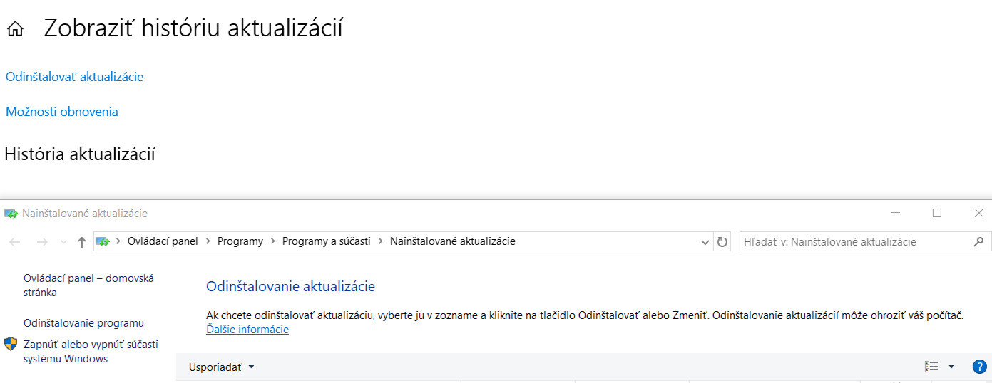 odinstalovat aktualizacie